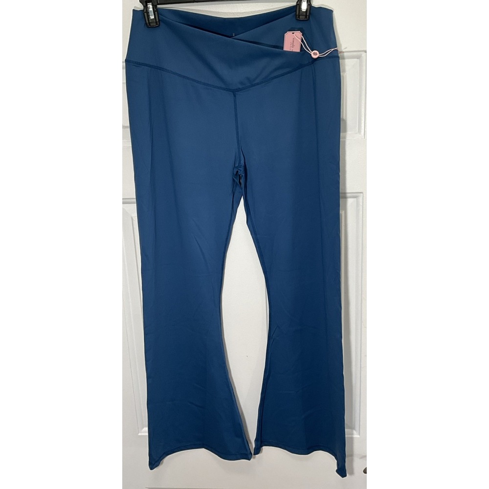 Simply Southern Blue Crossover V-Waist Flare Leggings Yoga Pants Womens XL/XXL